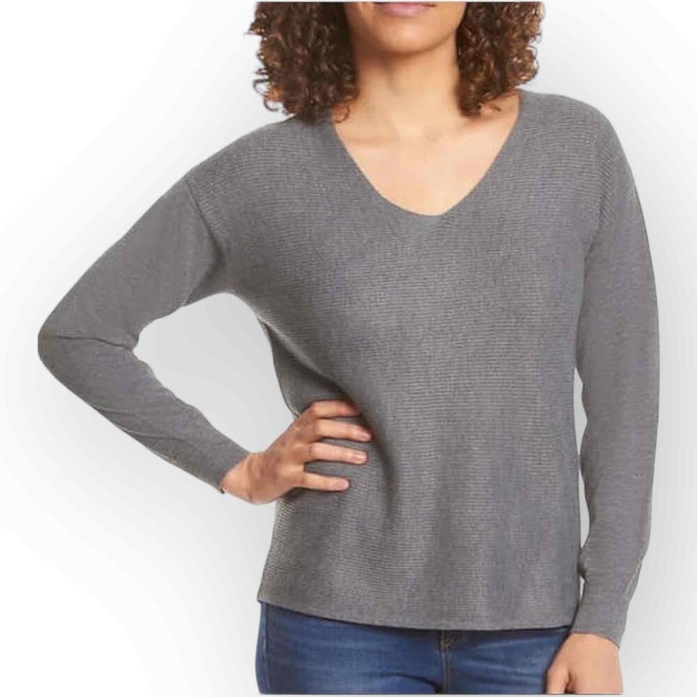 NWT Ella Moss Soft Ribbed Knit V-Neck Sweater – Size L (Charcoal Heather)